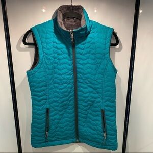 Free Country Puffer Vest Size Small Teal Reversible Gray Fleece Womens